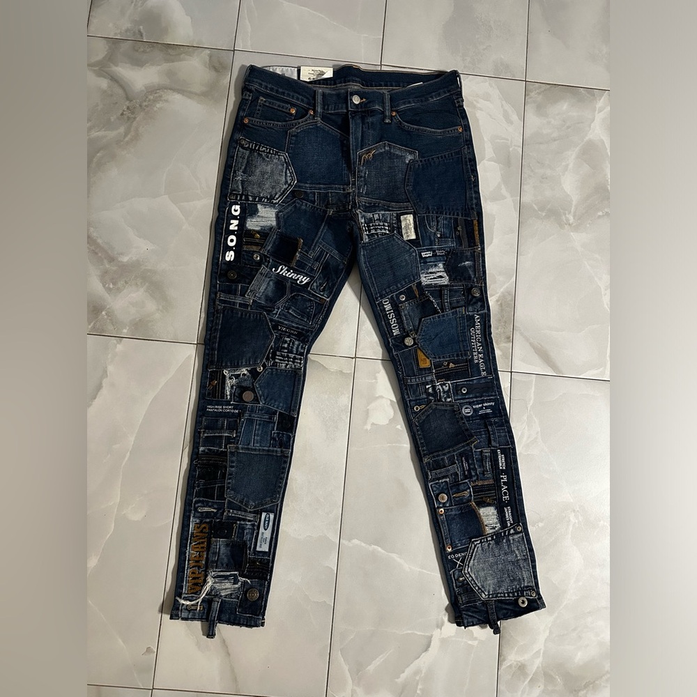 NWT- H&M Mens Skinny Jeans with Patchwork Size 36 L 32